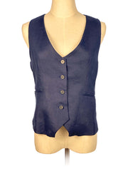 Navy blue vest on a female mannequin against a white background