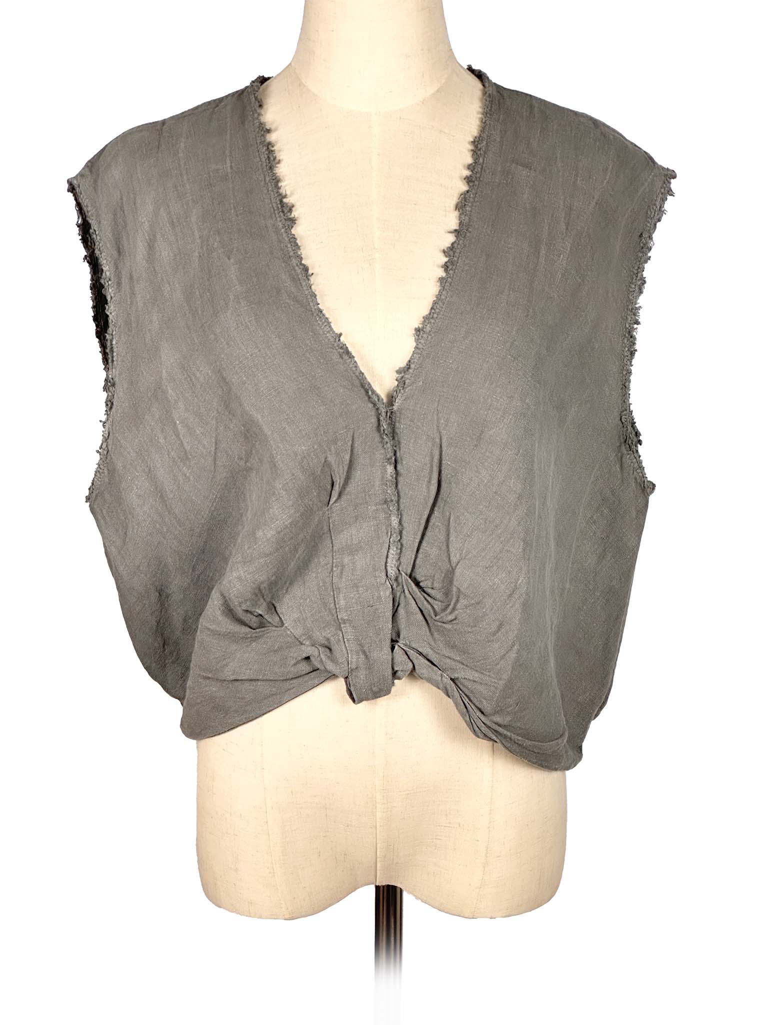 Zara gray sleeveless top on a mannequin against a white background