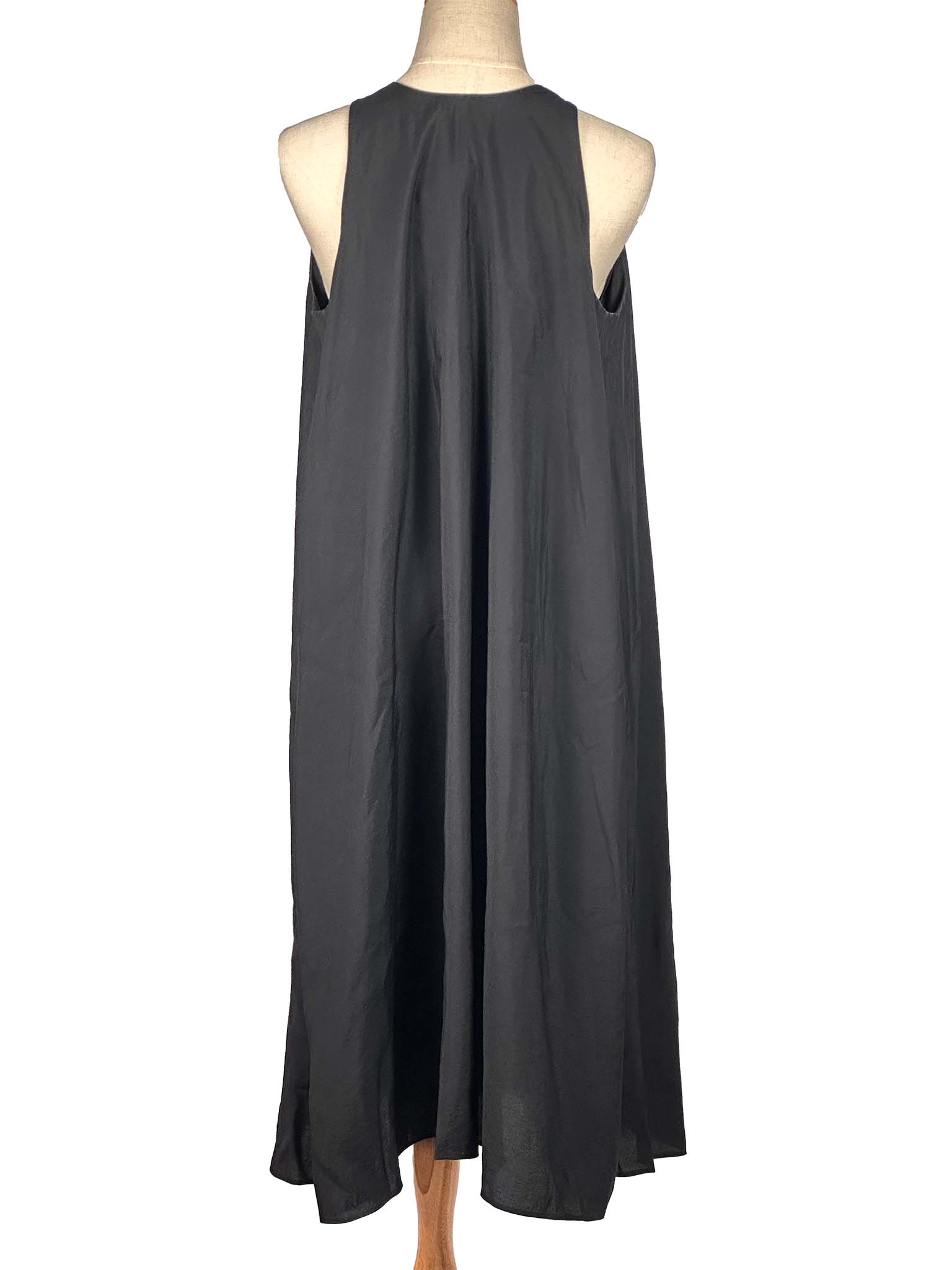 COS dark grey halter neck dress on a mannequin against a white background