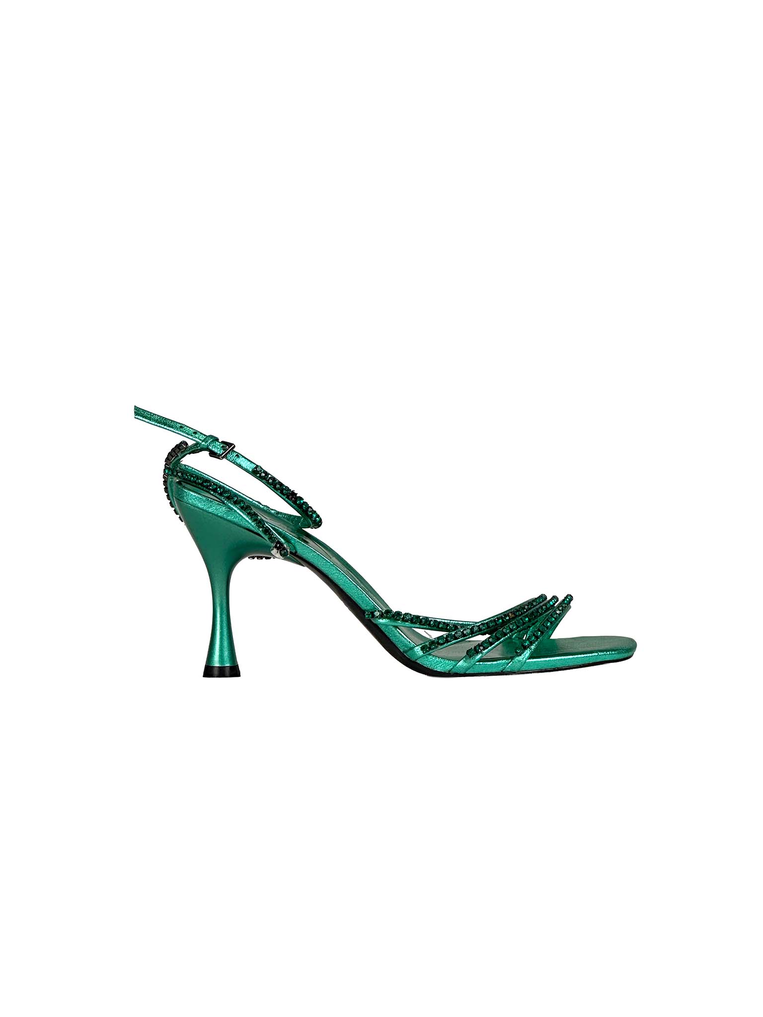 Green high-heeled shoe on a white background