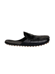Bottega Veneta black loafer slipper on a white background