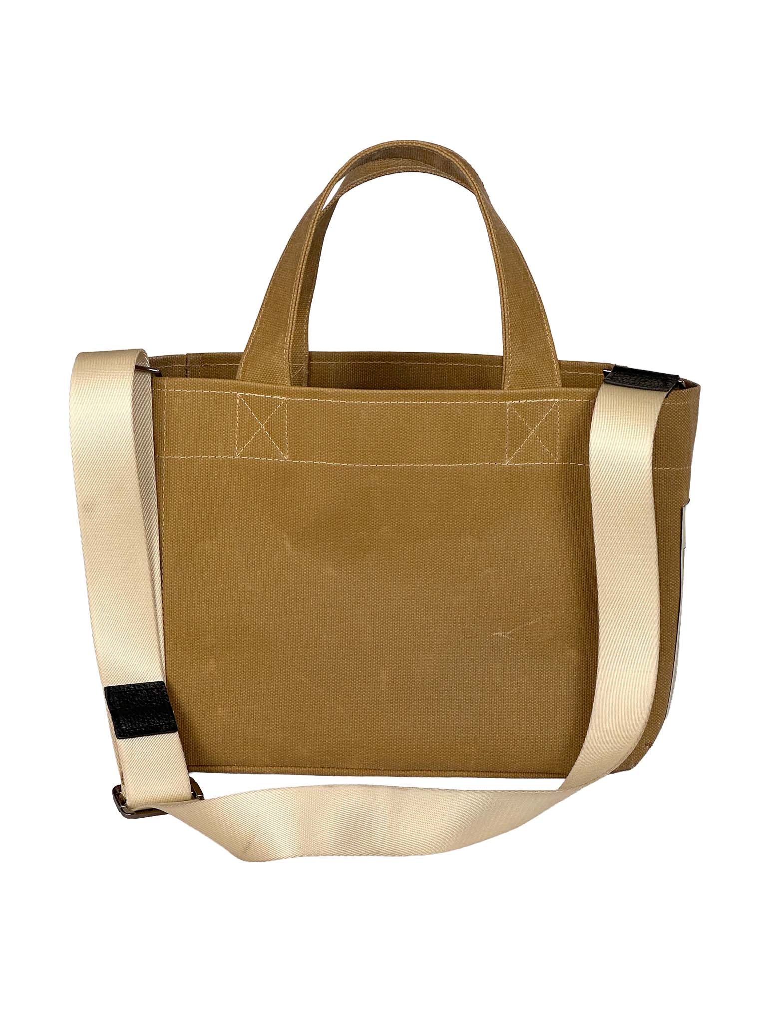 Bonheur brown tote bag with shoulder strap on a white background