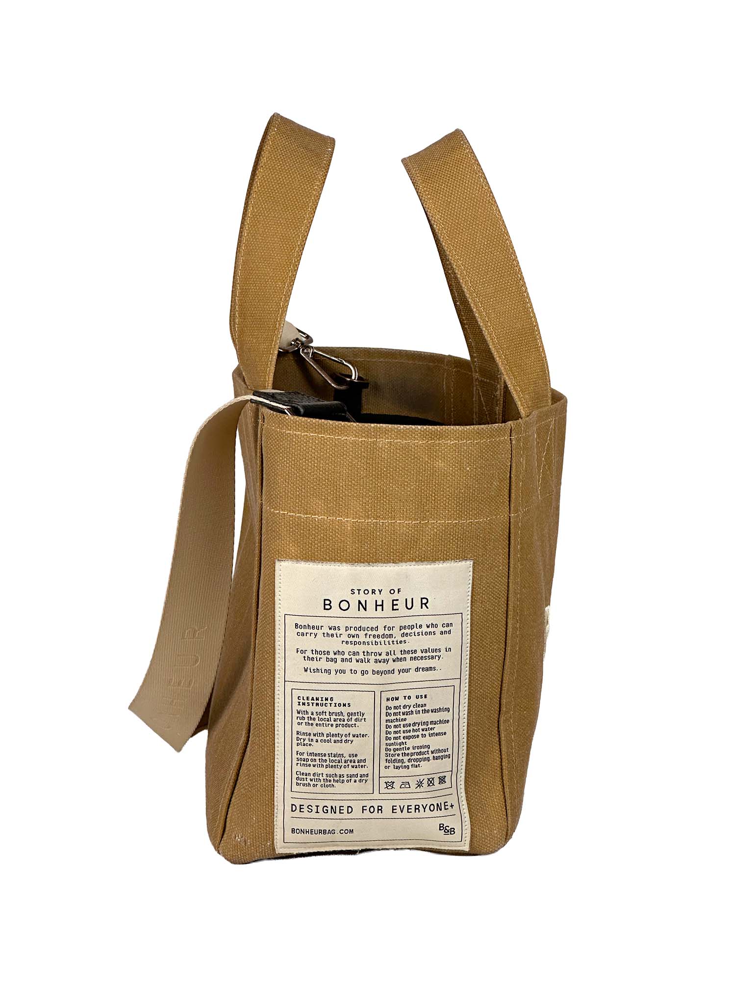 Bonheur brown bag with a label on a white background