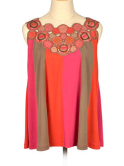 Ranna Gill sleeveless top with decorative lace details on a mannequin against a white background