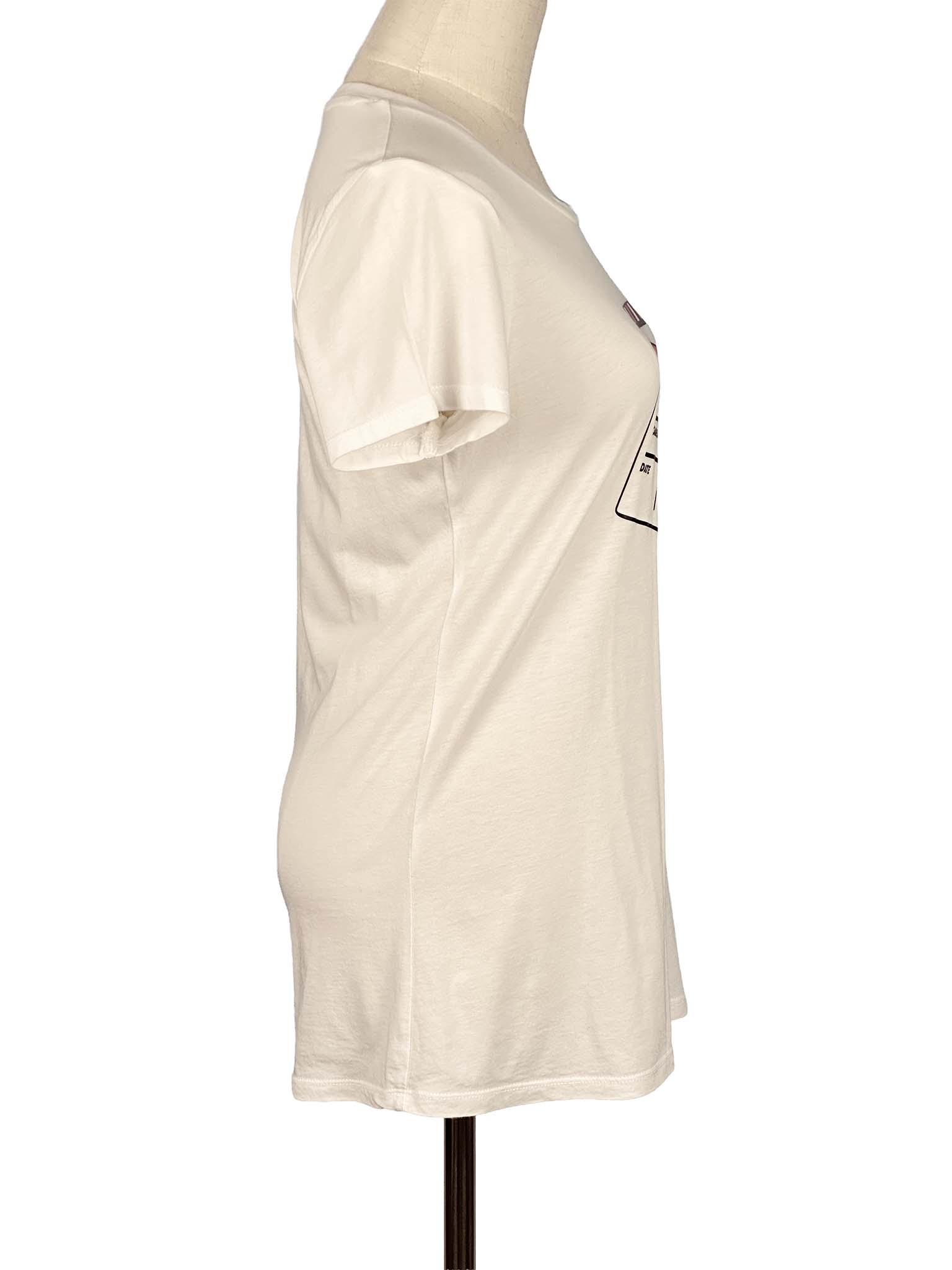 White Armani Exchange t-shirt on a mannequin against a white background