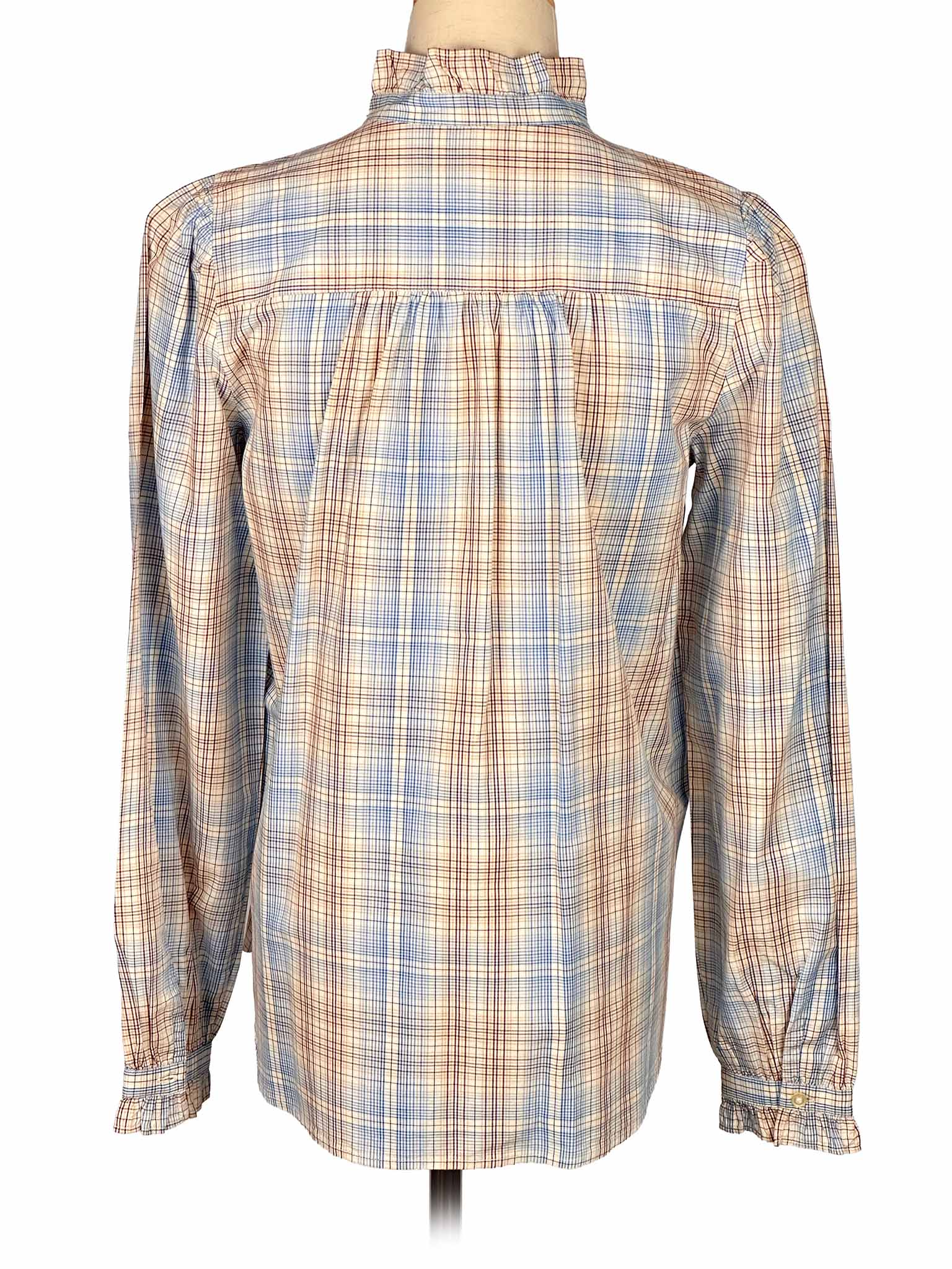 Plaid Loft shirt on a mannequin against a white background