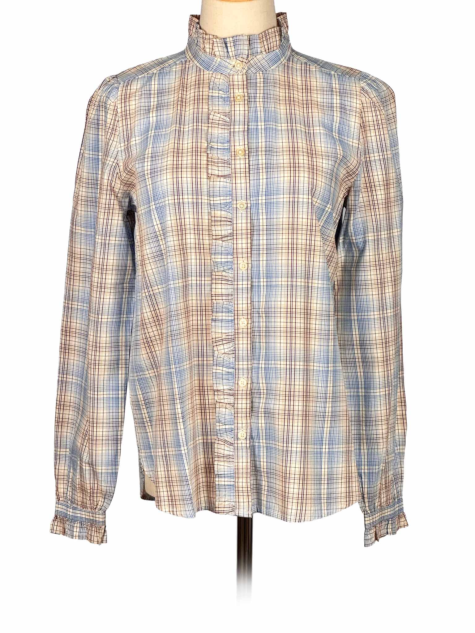 Plaid Loft shirt on a mannequin against a white background