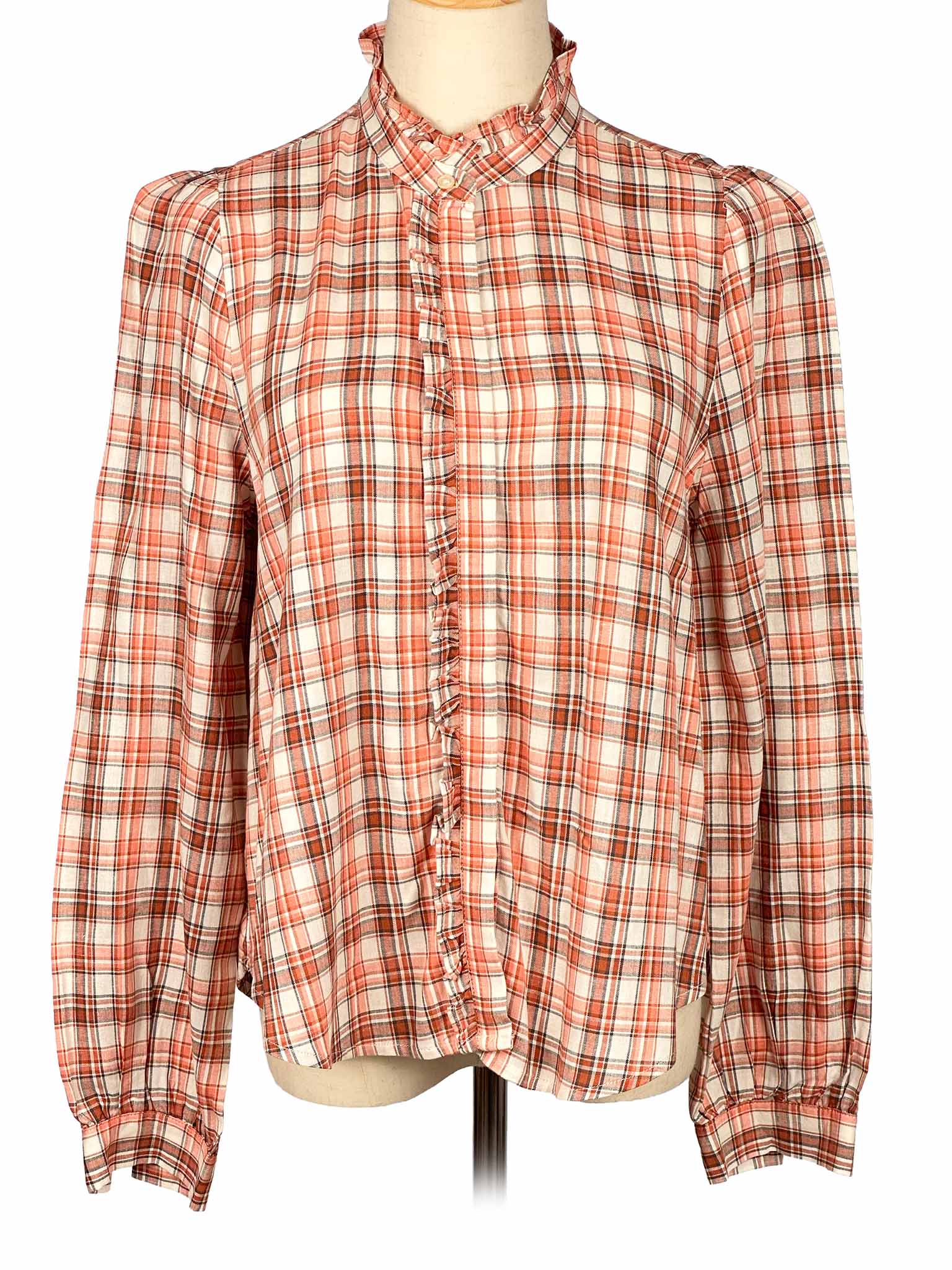 Plaid Loft shirt on a mannequin with a white background
