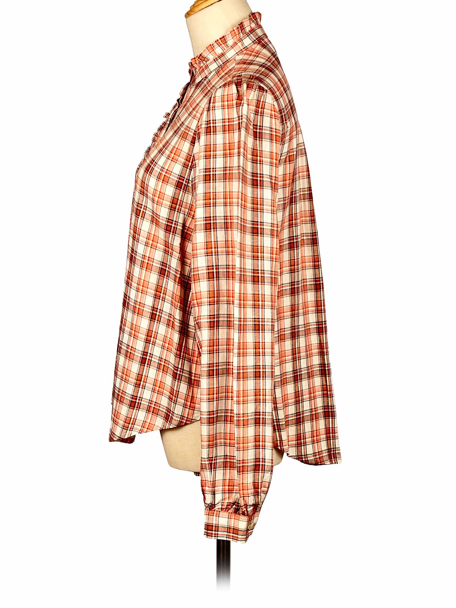 Plaid Loft shirt on a mannequin with a white background