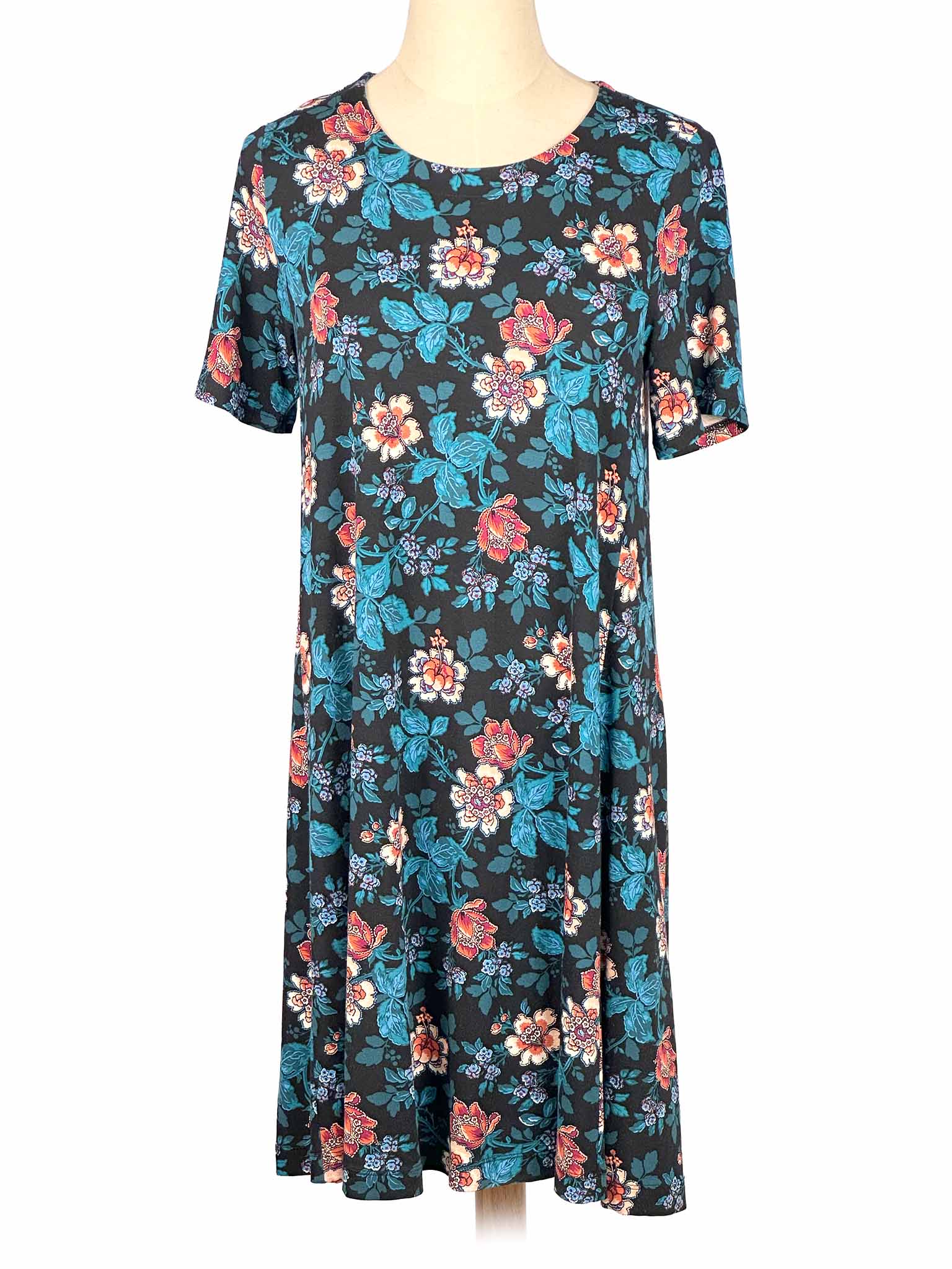 Floral Loft dress on a mannequin against a white background