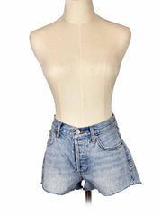 Denim Forum shorts on a mannequin against a white background