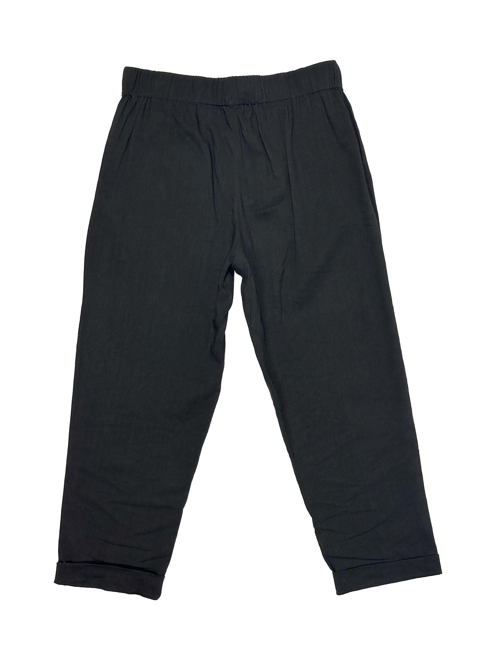 Babaton black linen pants with a tie waist on a white background