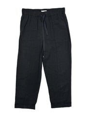Babaton black linen pants with a tie waist on a white background