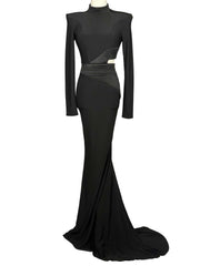 Zhivago black evening gown with long sleeves on a white background