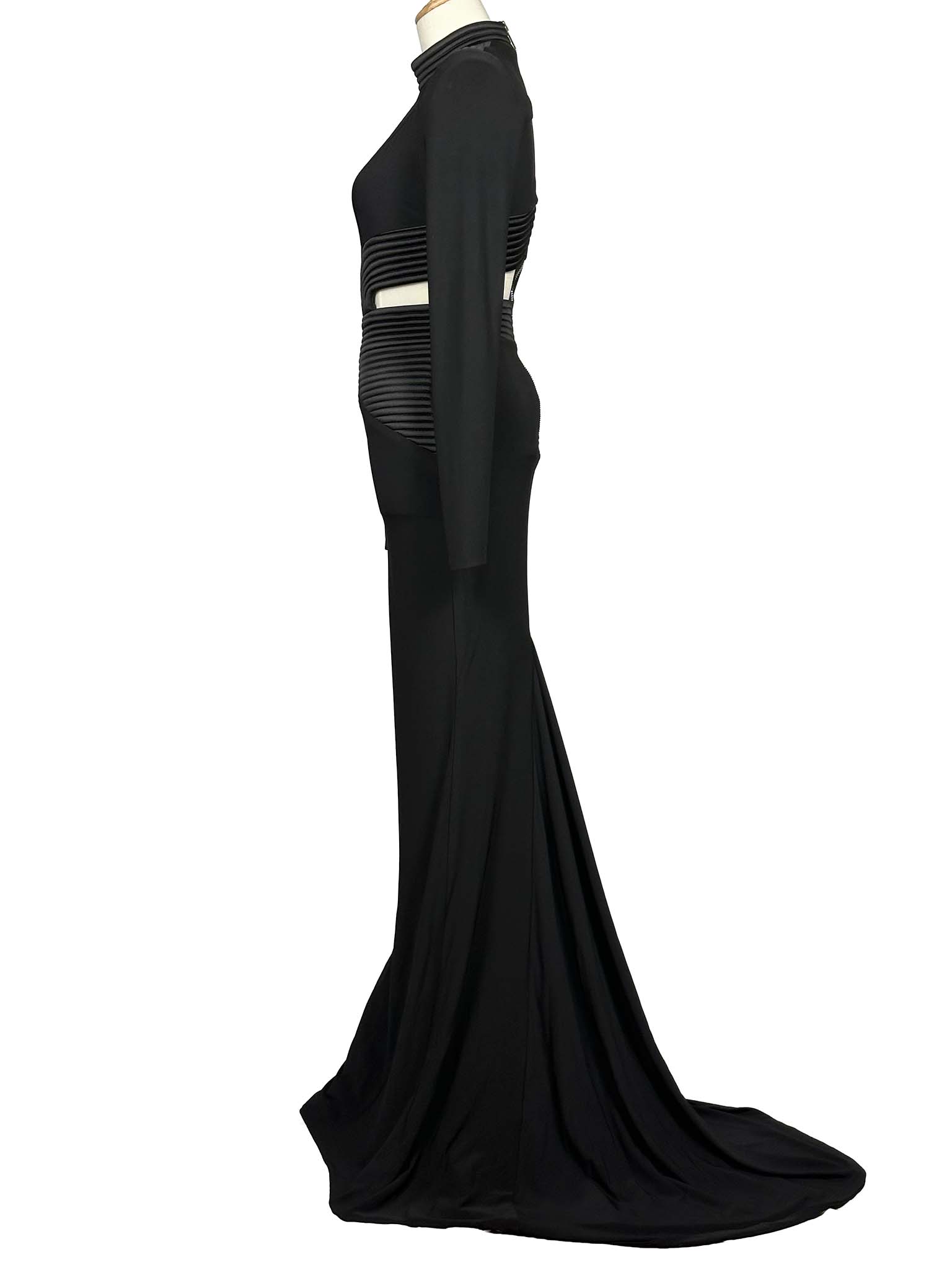 Zhivago black evening gown with a sheer panel on a white background