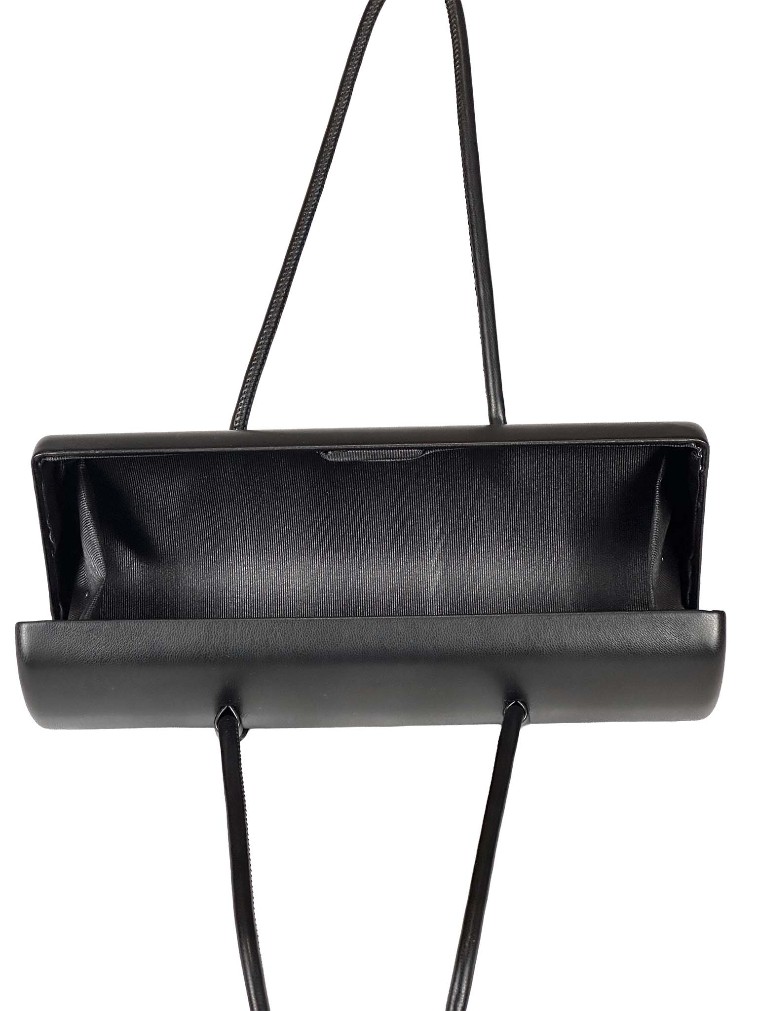 Mango open black handbag with a strap on a white background