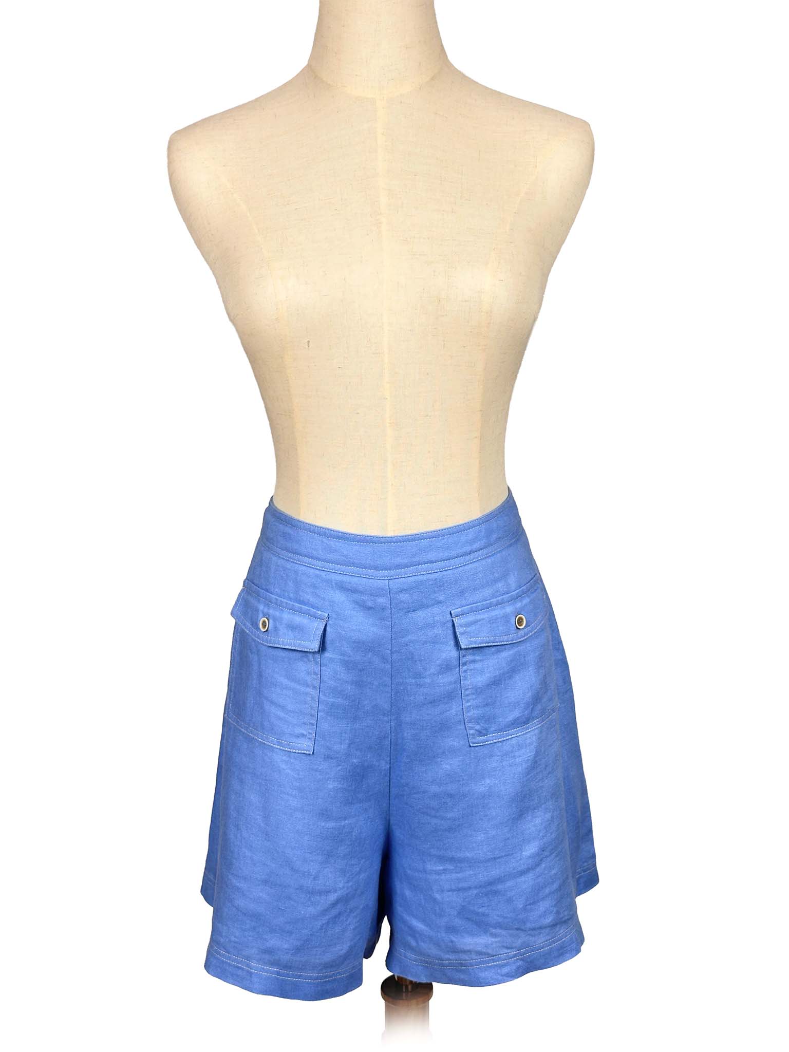 Sancia blue shorts on a mannequin against a white background