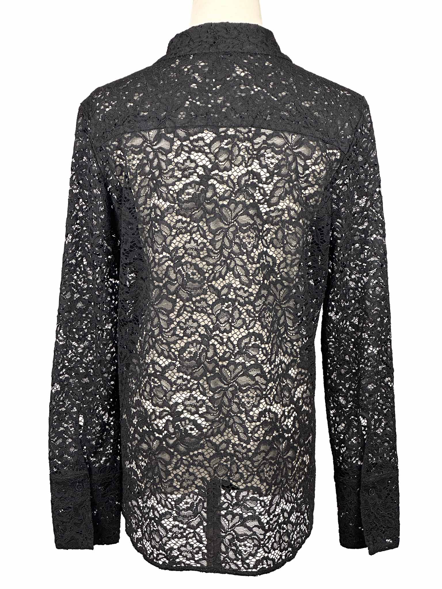 & Other Stories black lace shirt on a mannequin against a white background