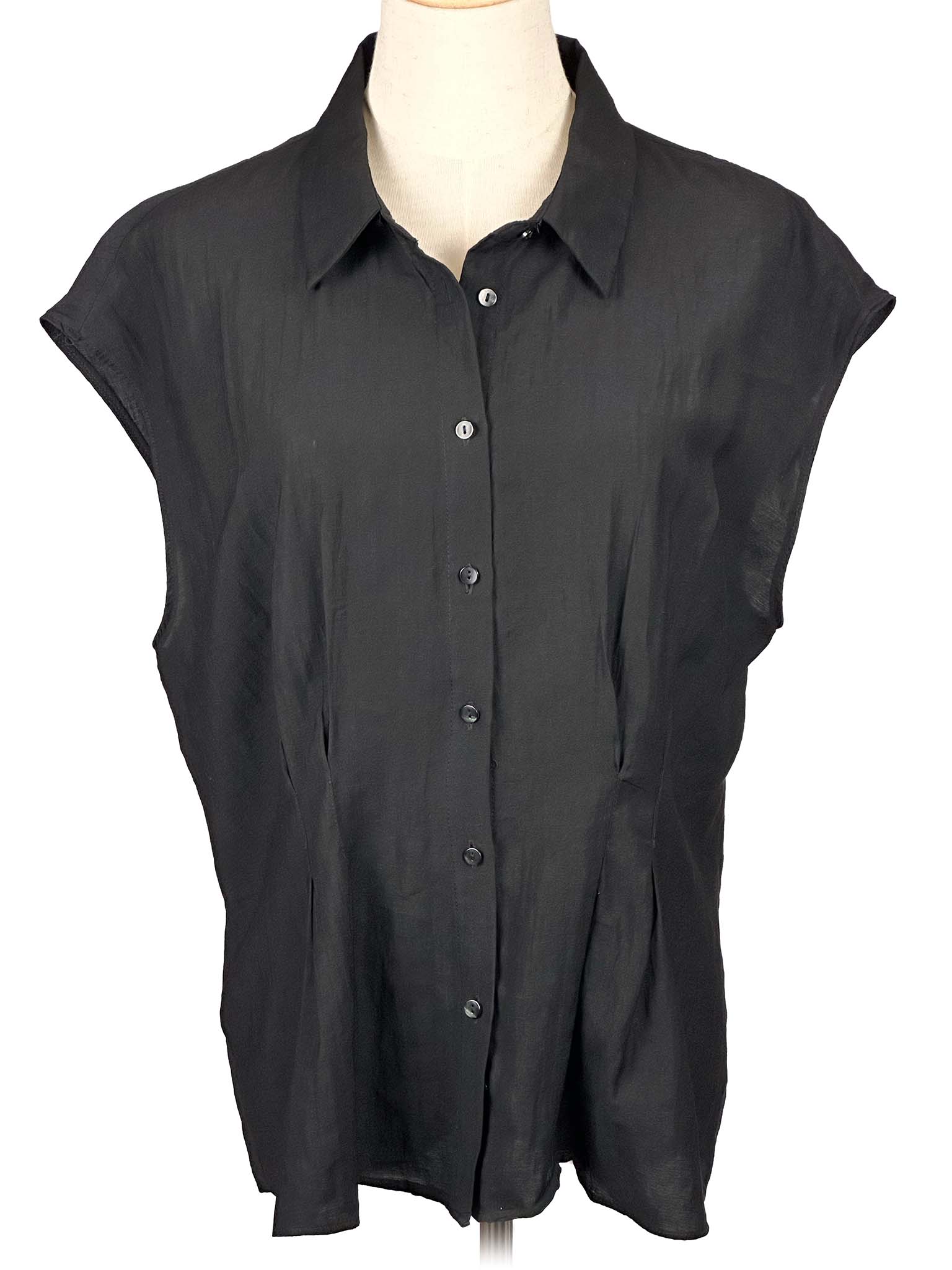 Mango black sleeveless shirt on a mannequin against a white background